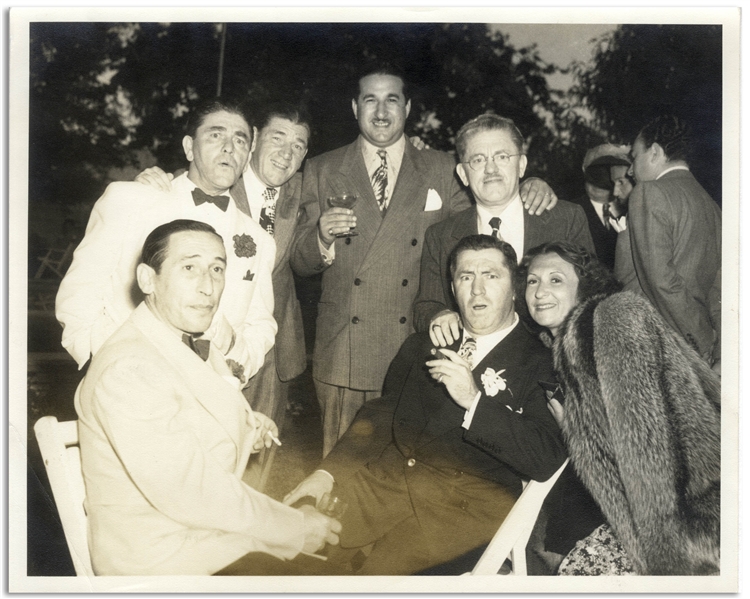 Candid 10'' x 8'' Matte Photo of Moe, Shemp and Curly Howard Surrounded by Family at Joan Howard's Wedding -- Near Fine Condition